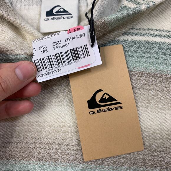 Quiksilver Sweatshirt Boys Youth XL Extra Large Cream Textured Hooded Striped - Picture 6 of 15